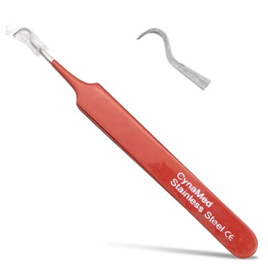 Blackhead Tweezer - Professional Curved Steel Tip Surgical Comedone &amp; Splinter Extractor. Ideal Blemish &amp; Acne Remover Tool Means Flawless Facial Skin (Red)