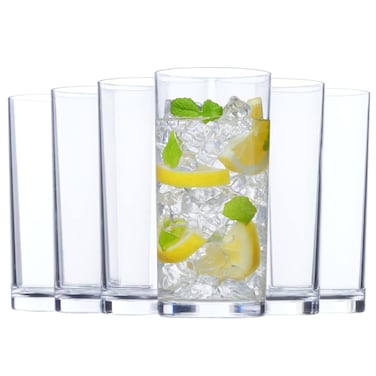 US Acrylic Classic Clear Plastic Reusable Drinking Glasses (Set of 6) 16oz Water Cups   BPA-Free Tumblers, Made in USA   Top-Rack Dishwasher Safe