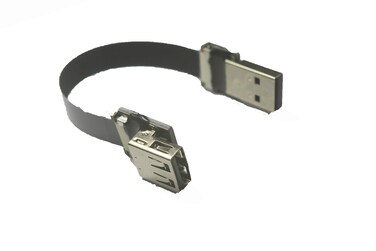 Permanent Short FPV Flat Slim Thin Ribbon FPC Cable Standard USB A Male Straight to Standard USB A Female USB A Receptacle USB Female Plug for sync and Charging Black (10CM)