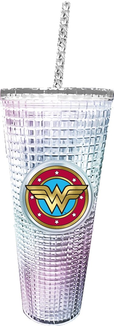 Spoontiques - Wonder Woman Diamond Cup with Straw - Acrylic 20 Oz. Tumbler Drinkware with Lid