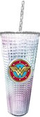Spoontiques - Wonder Woman Diamond Cup with Straw - Acrylic 20 Oz. Tumbler Drinkware with Lid
