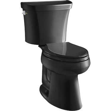 KOHLER K-3987-7 Wellworth Two-Piece Round-Front Dual-Flush Toilet with Class Five Flush System and Left-Hand Trip Lever, Black