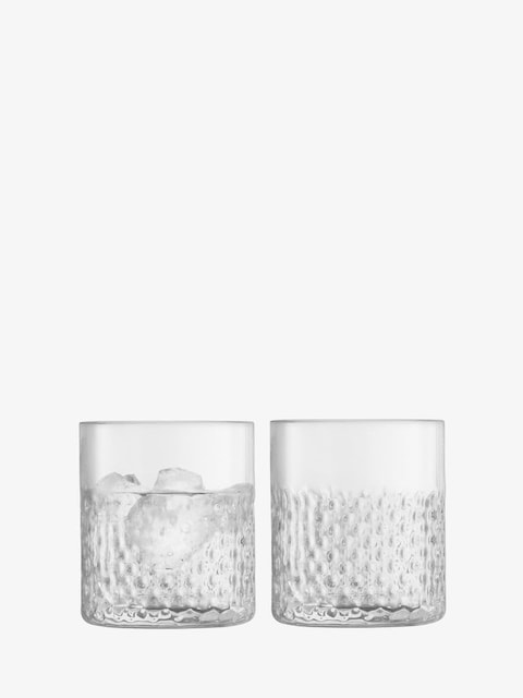 LSA Wicker Tumblers in Clear with Textured Band Design - Modern Elegant Drinking Glasses - 11 oz Drinkware - Pack f 2