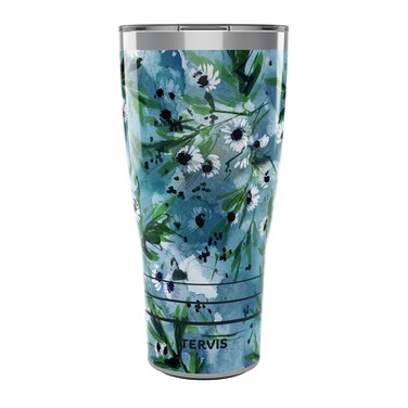 Tervis Traveler Kelly Ventura Teal Botanical Triple Walled Insulated Tumbler Travel Cup Keeps Drinks Cold &amp; Hot, 30oz, Stainless Steel