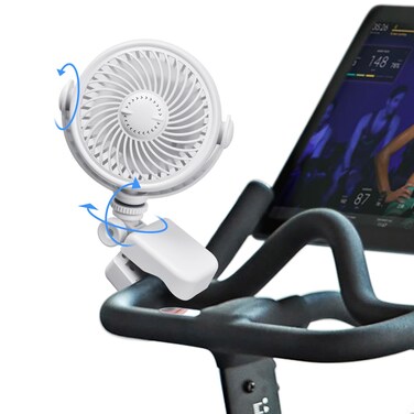 HIYJEN Clip On Fan for Treadmill Rechargeable, 2000mAh Battery Operated Usb Fan for Peloton Bike Exercise Small Mini Fans Portable Clamp On, Stationary Treadmill Accessories for Women, Black