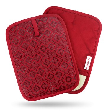 AVACRAFT Red Pot Holders Set, Flexible, 100% Cotton with Non-Slip Heat Resistant Silicone Design, Thick Terry Cloth Interior, Hot Pads, 500 F Heat Resistant Kitchen Mitts (Red Pot Holder)