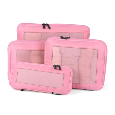 Aerotrunk Compression Packing Cubes for Travel - Luggage Organizer Bags - Double Zipper Packing Cubes for Suitcases (4-Pack, Pink)