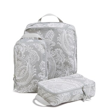 Vera Bradley Compression Packing Cube 3-Piece Set, Cloud Gray Paisley
