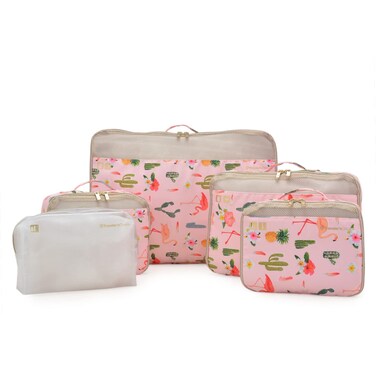 Traveler's Choice Cloverland Packing Cubes 5 Piece Set, Tropical Pink, One Size
