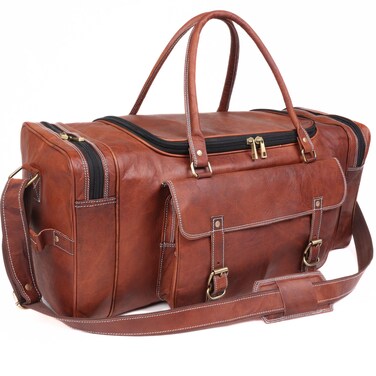 ANUENT Genuine Leather Duffel Bags for Traveling Vintage Carry on Duffle Bags for Airplanes, Gym, &amp; Weekender Bag with Shoe Compartment Mens Brown Overnight Garment Travel Luggage