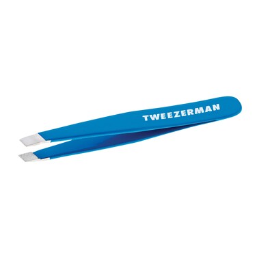 Tweezerman Mini Slant Travel Tweezers For Eyebrows, Travel Tweezers for Eyebrows, Facial Hair, Ingrown Hair (Bahama Blue)