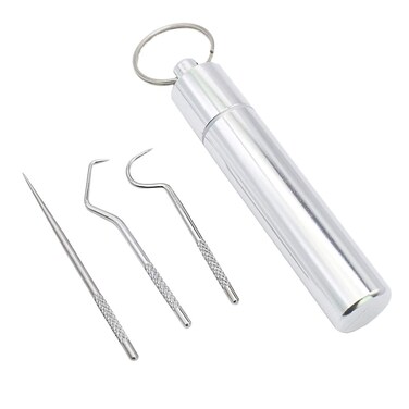 Serlife Stainless Steel Portable Toothpicks Tool Kit Toothpick Container Pocket Keychain for Travel Outdoor (Large)