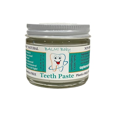 BALM! Baby Kids All Natural Fluoride Free Toothpaste with Xylitol, SLS Free, Vegan, Gluten Free, BPA Free, Zero Waste, Mint, 2 fl oz