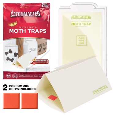 Catchmaster Pantry Pest &amp; Moth Traps 2-Pk, Bug Killer for Kitchen Storage &amp; Pantry Cabinet, Sticky Moth Traps for House, Protect Pet Food, Kitchen Cabinets &amp; Pantry Storage, Pet Safe Glue Traps
