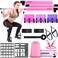 Pilates Bar Kit with 6 Adjustable Resistance Bands and Jump Rope, 3-Section Yoga Pilates Bar, Bands, Skipping Rope, Workout Equipment for Legs,Hip,Waist,Arm,Exercise Fitness Equipment (Pink)