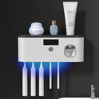Wall Mounted Toothbrush Holder with Toothpaste Dispenser Electric Toothbrush Holder for Bathroom Solar Charging and No Drilling Required Smart Toothbrush Organizer with 5 Brush Slots&iuml;&frac14;&circ;Black&iuml;&frac14;&permil;