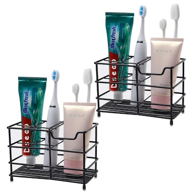 Dseap Toothbrush Holder, Electric Toothbrush Holder - Stainless Steel Tooth Brush Holders, Toothpaste Holder Organizer Stand Caddy for Bathroom, Black, 2Packs