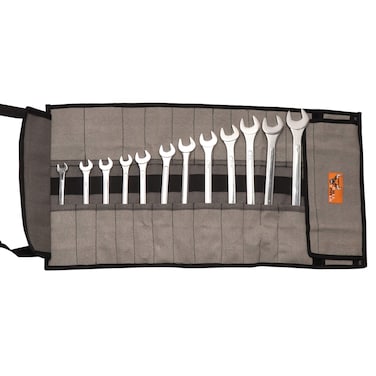 BULL TOOLS 35 Pocket Wrench Roll Up Pouch Metric &amp; Standard Wrench Set Organizer &amp; Roll-Up Pouch Tool Bag Hand Made of 100% Cotton Canvas - Sand Washed Black/Grey - (Tools are not Included)