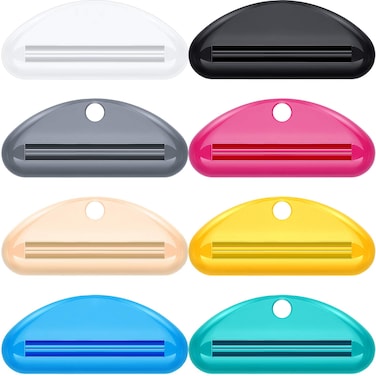 8 Pieces Toothpaste Tube Squeezer Dispenser Toothpaste Rollers Clips for Bathroom (Beige, Gray, Black, Rose Red, Green, Yellow, White, Blue)