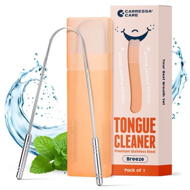 CARRESSA CARE Tongue Scraper for Adults - Stainless Steel Metal Tongue Scraper with Travel Cases, Reduce Bad Breath, Tongue Cleaner for Oral Care, Reusable 1 PC Tongue Scrubber for Oral Hygiene