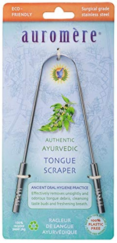 Auromere Tongue Cleaner, Ancient Oral Hygiene, Eco Friendly, Zero Waste, Stainless Steel, Eliminate Bad Breath (1 Pack)