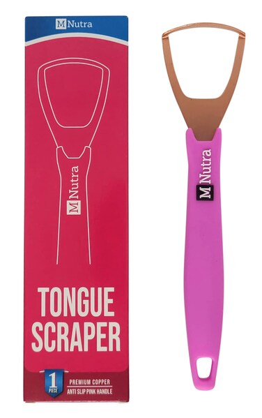 Tongue Scraper - Dental Hygiene Tool, Stainless Steel - Copper Mouth Cleaner Non-Slip Silicone Handle - Helps Fight Bad Breath - Professional Oral Care Accessories (Pink Copper 1 Piece)