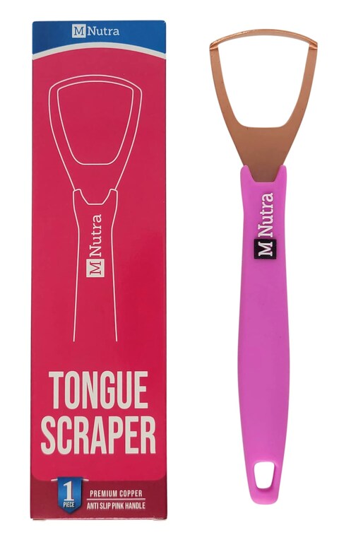 Tongue Scraper - Dental Hygiene Tool, Stainless Steel - Copper Mouth Cleaner Non-Slip Silicone Handle - Helps Fight Bad Breath - Professional Oral Care Accessories (Pink Copper 1 Piece)