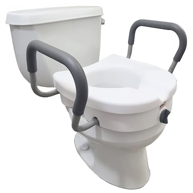 Carex E-Z Lock Raised Toilet Seat With Handles, 5" Toilet Seat Riser with Arms, Handicap Raised Toilet Seat For Seniors and Elevated Toilet Seat