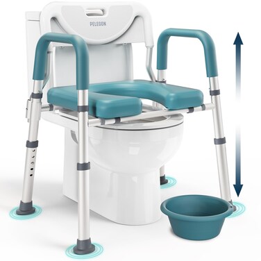 PELEGON Raised Toilet Seat with Handles (400lb) - Adjustable 3 in 1 Commode Chair for Toilet with Arms, Toilet Riser with Handles, Bedside Commode Chair, Handicap Toilet Seat for Elderly (Teal)