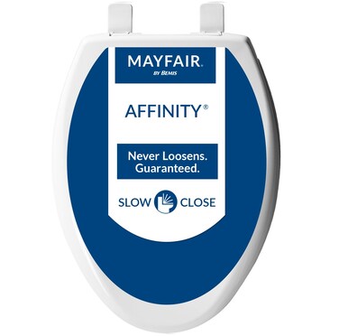 Mayfair Affinity Slow Close Toilet Seat, Easy Clean Hinges and Adjustable Perfect Fit Plastic Seat, Elongated, White