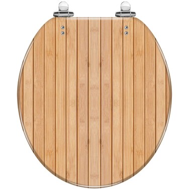 Round Toilet Seat Bamboo floor texture Resin Toilet Seat Quietly Slow Close with Quick-Release Hinges Toilet Seat with Cover Easy to Clean Install