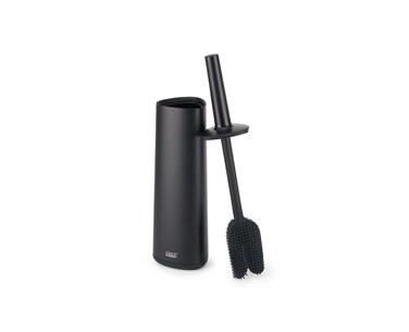 Joseph Joseph Flex 360, Advanced Smart Toilet Brush and Storage Holder Set with Anti-drip, Anti-Clog, Triple-Action Replaceable Brush Head, Matt Black