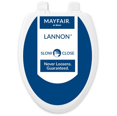 Mayfair Lannon Toilet Seat, Slow Close, Non Slip Heavy Duty Wood, Easy Install, Elongated, White