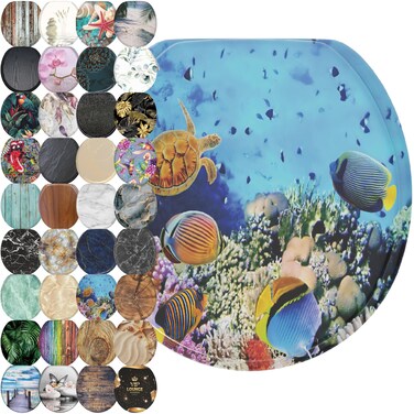 Sanilo Soft Close Toilet Seat ROUND, Quiet and Slow Close Lid and Seat, Strong Bumpers and Hinges, Ocean