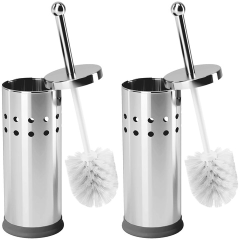 Chrome Stainless Steel Modern Toilet Brush &amp; Holder Set (2 Pack) - Modern Toilet Bowl Brush Holder - Cleaner Toilet Brushes Bathroom Accessories - Bathroom Bowl Cleaner Brush with Caddy