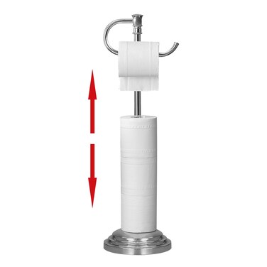 RUMOSE Toilet Paper Holder Stand for Floor, Polished Chrome Adjustable (12.4" to 22.8") Bathroom Toilet Tissue Holder, Free Standing Toilet Paper Roll Holder with Storage, Stainless Steel