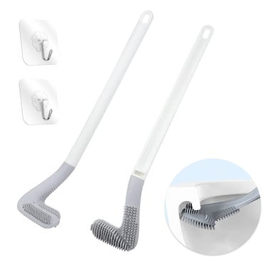 Homgaty Golf Toilet Brush, Long Handle Golf Brush Head Toilet Brush, Flexible Bendable Silicone Golf Toilet Bowl Cleaner Brush, Toilet Brushes for Bathroom 360 No Dead Ends Wall Mounted (2)