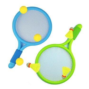 VIV Kids Tennis Racket, Plastic Tennis Racket Kids with 3 Soft Balls,3 Shuttlecocks,Toddler Outdoor/Indoor Sport Play (Mesh Bag)