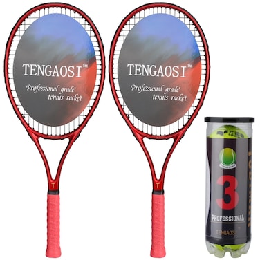 TENGAOSI Adult 2 Player Tennis Racket Perfect for Beginner and Professional Players 27-Inch Professional Red Tennis Racket Set (RED-2Tennis Rackets-2)