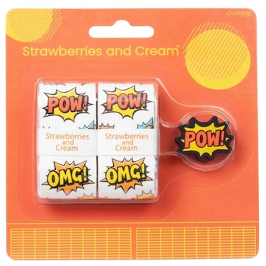 Strawberrries and Cream Playful Overgrip for Tennis Racket, 2 Tennis Racket Grips &amp; 1 Dampener Set, Tacky Texture Tennis Wrap Grip Tape Orange - POW Collection