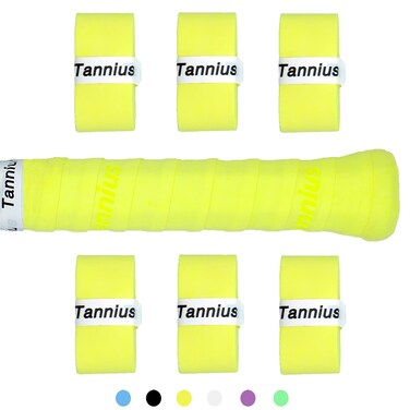 Tannius Tennis Racket Grip Tape, 6 Pack Tacky Tennis Grips, Absorbent and Enhanced Tennis Racquet Overgrip (6-Pack Yellow)