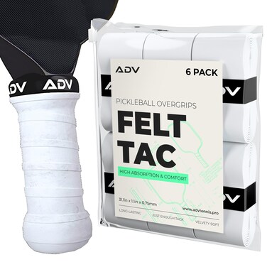 ADV Pickleball Grip Tape - Soft, Very Durable, Sweat Absorbing Pickleball Overgrip Tape - Dry &amp; Comfortable FeltTac Pickleball Paddle Grip Tape - Easy to Use &amp; Easy to Install (6-Pack White)