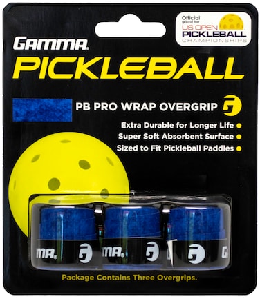 GAMMA Pickleball PRO WRAP OVERGRIP, Extra Tacky, Durable, Moisture Absorbent, White, Blue