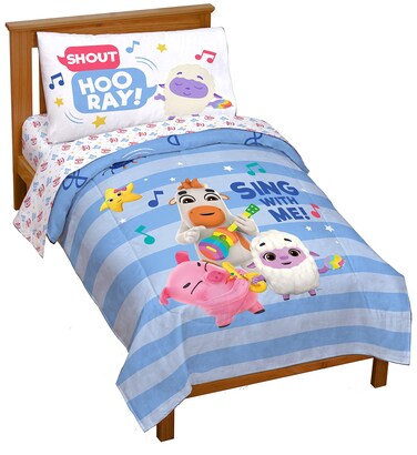 Jay Franco Moonbug Little Baby Bum Sing with Me 4 Piece Toddler Bed Set - Super Soft Microfiber Bed Set Includes Toddler Size Comforter &amp; Sheet Set (Official Moonbug Product)