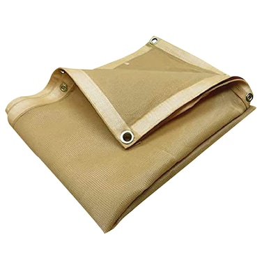 Tarps Now Heavy Duty Mesh Tarp, (8' X 10') with 75% Shade and Brass Grommets - Multipurpose Protective Cover Tarpaulin with Air Flow for Tie Downs, Shade, Fences, Canopies, Dump Trucks - Tan