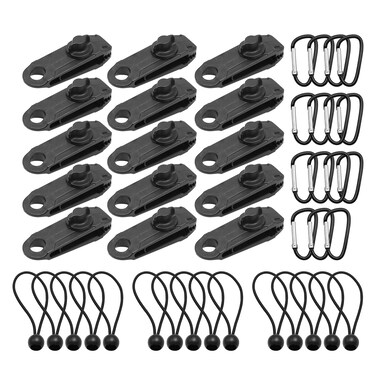 UOIENRT Tarp Clips with Ball Bungee Cords 6 Inch, Grip Tent Clips Thumb Screw Tarp Clamps Heavy Duty Lock for RV Awning Cover, Tents, Tarpaulin, Caravan Canopies, Securing Pool Cover (30PCS)