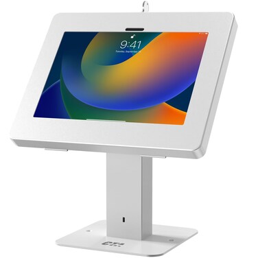 CTA Digital Sleek Tabletop Stand for iPad Tablets with Lockable Enclosure for iPad 10th Gen 10.9" - iPad Pro 10.5" &amp; More - White - (PAD-RSDMW)