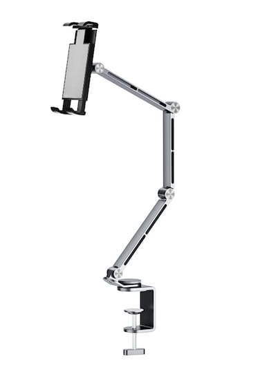 Rotatable Holder Stand Tablet Holder Multi-Angle Design Phone Clip Swivel Mount Desktop Aluminum Alloy Cantilever Bed Desk Home Live Folding Bracket Compatible with 4"-13" Phone Tablet (Gray)