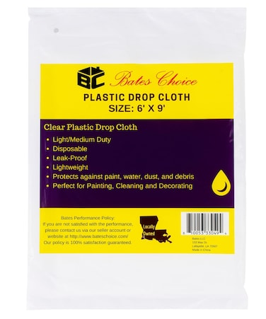 Bates- Plastic Drop Cloth, 2 Pack, 6x9 Feet, Plastic Cover, Clear Plastic Tarp, Plastic Tarp for Painting, Plastic Sheeting for Painting, Plastic Drop Cloths for Painting, Paint Plastic Drop Cloth