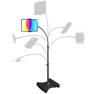 Levo Adjustable Height Floor Stand for Tablet &amp; Phone - Gooseneck Holder Mount with Stable Base - Compatible with All Cell Phones &amp; Tablets (4-13 inch) - Black